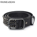 Real Leather 4-Row Studded Belt (Round Studs) - webtekdev