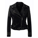 Red Leather Jacket Women Punk Rivets Studded Motorcycle Leather Spiked Leather Jackets Veste En Cuir Femme Cazadora Cuero Mujer - webtekdev