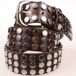 3-Row Studded Leather Belt (Round Studs) - webtekdev