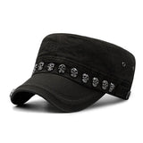 Beckyruiwu Adult Hip hop Punk Rock Skull Rivet Flat Peaked Hats Men Spring and Autumn Fitted Baseball Caps - webtekdev