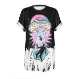 New Women Blusa Alien Letter Print Tees Short Sleeves Loose Soft Couple Wear Long Length Tshirts Punk Leisure T shirt Women - webtekdev