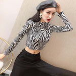 2019 New Fashion Sexy High Street Ladies Zebra Leopard Animal Print Shirts Women Turtleneck Long Sleeve Stretch Zebra Female Top - webtekdev