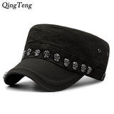 Hip Hop Skull Flat Hats Punk Rivet Ring Men Army Hat Cool Woman Casual Baseball Cap Brand Fitted Hats 2018 New Year'S Gift - webtekdev