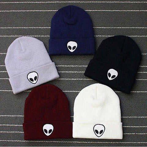 Hot Sale Embroidery Alien Hat Winter Men And Women Cuff Hats Soft Solid Beanies Hip Hop Unisex Warm Knitted Caps Gorros De Lana - webtekdev