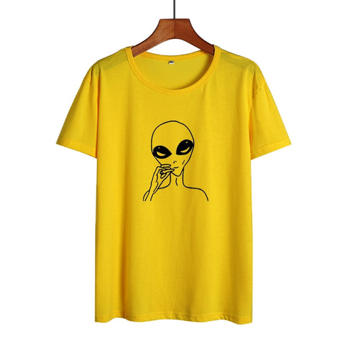 Funny T Shirts Women Clothes 2019 Tumblr Harajuku Alien Smoke Weed Printing T-shirt Korean Fashion Graphic Tees Women Tops - webtekdev