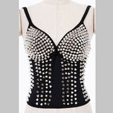 Quality Women Fashion Sexy Lingeries Glitter Rivet Black Club Punk Dance Bra Top waist trainer corset Gothic Gold corsets - webtekdev