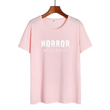 Horror Movie Addict Funny T Shirts Women Clothes 2019 Cotton Black White Tshirt Summer Tops Hip Hop Harajuku Tee Shirt Femme - webtekdev