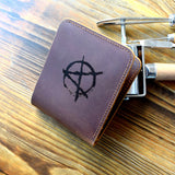 Genuine Leather Wallet Male Anarchy Punk Rock Bedlam Evil Anarchist War Rocker Anarchism Vintage Handmade Gift Purse Wallets (brown wallet) - webtekdev