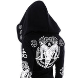 5XL Gothic Punk Print Hoodies Sweatshirts Women Long Sleeve Black Jacket Zipper Coat Autumn Winter Female Casual Hooded Tops - webtekdev