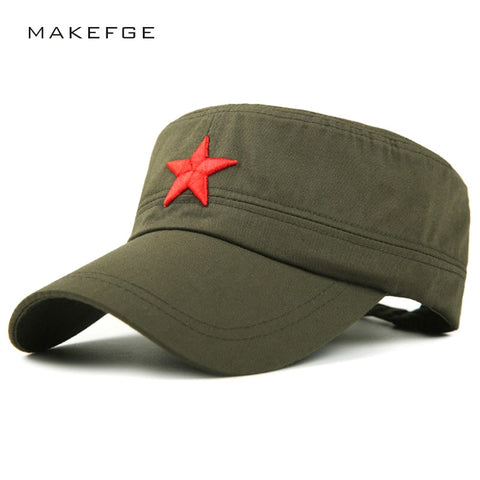 NEW Cotton Military cap for Men women red star Embroidery sailor vintage Hat men's flat camouflage leisure summer captain cap - webtekdev