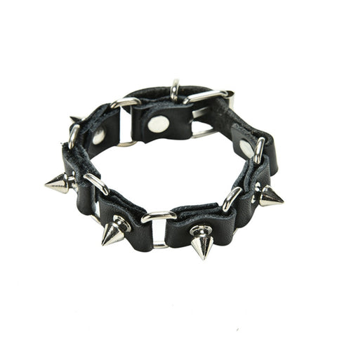 1 Pc Cool Wolf Tooth Bangle Cuff Bracelet Fashion Gothic Metal Cone Stud Spikes Rivet Leather Wristband Men Punk Style - webtekdev