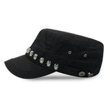 Hip Hop Skull Flat Hats Punk Rivet Ring Men Army Hat Cool Woman Casual Baseball Cap Brand Fitted Hats 2018 New Year'S Gift - webtekdev