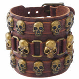 Gothic Punk Vintage Rock Skull Rivet Wide Leather Cuff Bracelet Black Alloy Pirate Skeleton Charm Bangle Belt Wristbands Jewelry - webtekdev