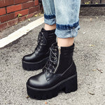 Gdgydh Wholesale Autumn Ankle Boots For Women Motorcycle Boots Chunky Heels Casual Lacing Round Toe Platform Boots Shoes Female - webtekdev