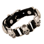Punk Gothic Men Jewelry Silver Color Skull Charm Genuine Leather Bracelet Belt Buckle Skeleton Bangle Vintage Fashion Wristbands - webtekdev