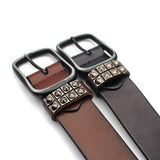 Genuine Leather 4-Row Studded Belt - webtekdev