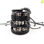 XINYAO Black Wristband Genuine Leather Charm Bracelet Sets Men Jewelry Punk Vintage Braided Leather Bracelet For Men Male - webtekdev