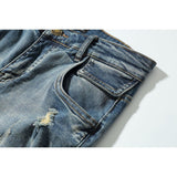 Distressed Ripped Slim Fit Jeans Mens Washed Destroyed Skinny Denim Pants Fashionable Streetwear Blue Hole Biker Jean for Men - webtekdev