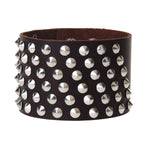 Unisex Gothic Rock 6 Rows Metal Stud Spikes Rivet PU Leather Wide Wristband Bangle - webtekdev