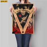 V for Vendetta movie poster Retro kraft paper print painting retro bar cafe home classic wall sticker decoration 45.5x31.5cm - webtekdev