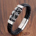 Punk Leather Bracelet Men Stainless Steel Skull Head Charms Bangles Multilayer Rope Wristband Male Gothic Jewelry Gifts - webtekdev