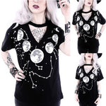 Tshirt Women Fashion Gothic Style Punk Girl Print Short Sleeve V-neck T-shirt Camiseta Mujer Poleras Top Women Harajuku T Shirt - webtekdev