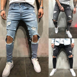 Fashion Streetwear Men's Jeans Vintage Blue Gray Color Skinny Destroyed Ripped Jeans Broken Punk Pants Homme Hip Hop Jeans Men - webtekdev