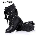 2019 New Buckle Winter Motorcycle Boots Women British Style Ankle Boots Gothic Punk Low Heel ankle Boot Women Shoe Plus Size 43 - webtekdev