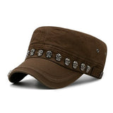Beckyruiwu Adult Hip hop Punk Rock Skull Rivet Flat Peaked Hats Men Spring and Autumn Fitted Baseball Caps - webtekdev
