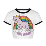 N-olsollo Harajuku Cartoon Animals Women Clothes 2019 Summer Crop Tops Slim Sexy Cropped Short Sleeve O-neck Black Hemming Shirt - webtekdev