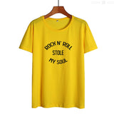 Streetwear Fashion Women Clothes T Shirt Rock and Roll Stole My Soul Letters Tshirt Hipster Music Harajuku Letters Tee Shirt - webtekdev