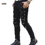 Idopy New Arrival Spring Fashion Mens Punk Skinny Pants For Man Cool Cotton Casual Pants Zipper Slim Fit Black Goth Trousers - webtekdev
