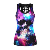 Raisevern 3D Skull Print Black Tops Sleeveless Hollow Out O Neck Tank Vest Female Bodybuilding Fitness Sporting Shirts Dropship - webtekdev