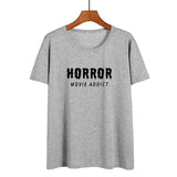 Horror Movie Addict Funny T Shirts Women Clothes 2019 Cotton Black White Tshirt Summer Tops Hip Hop Harajuku Tee Shirt Femme - webtekdev