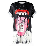 Usa Apparel 2017 Summer 3D Residual Tooth Big Tongue Women Printed Tees Short Sleeve O-neck Casual T-shirts Loose Top Shirt - webtekdev