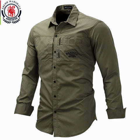 Fredd Marshall 2019 Fashion Military Shirt Long Sleeve Multi-pocket Casual Shirts Brand Clothes Army Green Camisa Masculina 117 - webtekdev