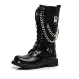 OUDINIAO Army Boots Men High Military Combat Men Boots Mid Calf Metal Chain Male Motorcycle Punk Boots Spring Men's Shoes Rock - webtekdev
