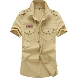 MANLI Plus Size M-6XL 2018 Men Summer Outdoor Short Sleeve Shirt Man 100% Pure Cotton Afs Jeep Khaki Shirts Army Green Clothing - webtekdev