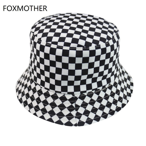 FOXMOTHER New Black White Plaid Check Bucket Hats Fishing Caps Women Mens - webtekdev