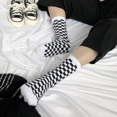 Korea Funky Harajuku Trend Women Checkerboard Socks Geometric Checkered Socks Men Hip Hop Cotton Unisex Streetwear Novelty Socks - webtekdev