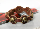 Punk Vintage Genuine Leather Bracelets Gothic Skull Beads Charm Open Cuff Bangle Skeleton Wristbands Biker Fashion Retro Jewelry - webtekdev
