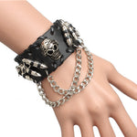 Punk Style Braclets for Men Women Black PU Leather Bangle Punk Skeleton Skull Wristband Bracelets Metal Chain - webtekdev