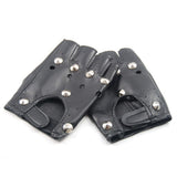 HOT Unisex Cool BLACK Punk Rock Studded LEATHER LOOK FINGERLESS GLOVES - webtekdev