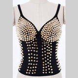 Quality Women Fashion Sexy Lingeries Glitter Rivet Black Club Punk Dance Bra Top waist trainer corset Gothic Gold corsets - webtekdev