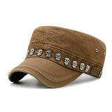Beckyruiwu Adult Hip hop Punk Rock Skull Rivet Flat Peaked Hats Men Spring and Autumn Fitted Baseball Caps - webtekdev
