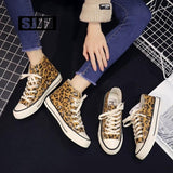 SJJH Women Canvas Leopard Sneakers High Low Top Comfortable Shoes Vulcanize Flats Casual Chaussure Lace-up Ladies Footwear D004 - webtekdev