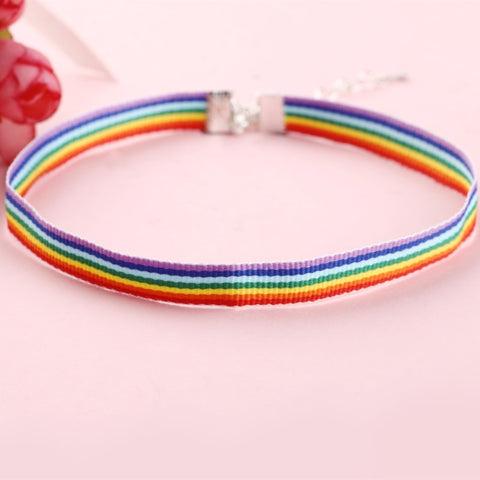 Men Women Gay Pride Rainbow Choker Necklace LGBT Gay And Lesbian Pride Lace Chocker Color Ribbon Collar Punk Jewelry Party Gift - webtekdev