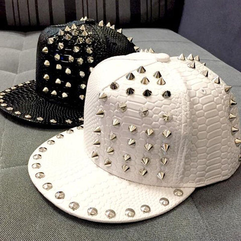 2015 New Arrive Solid Leather Snakeskin grain Rivet Luxury Hats For Unisex Casual Hip Pop Hats Fashion Baseball Cap Snapback - webtekdev