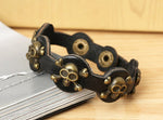 Punk Vintage Genuine Leather Bracelets Gothic Skull Beads Charm Open Cuff Bangle Skeleton Wristbands Biker Fashion Retro Jewelry - webtekdev