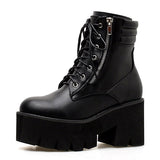 Gdgydh Wholesale Autumn Ankle Boots For Women Motorcycle Boots Chunky Heels Casual Lacing Round Toe Platform Boots Shoes Female - webtekdev